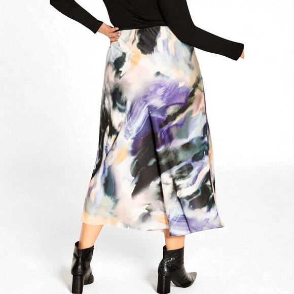 NWOT City Chic Abstract Dazed Satin Midi Skirt - Size 20 - Picture 2 of 11